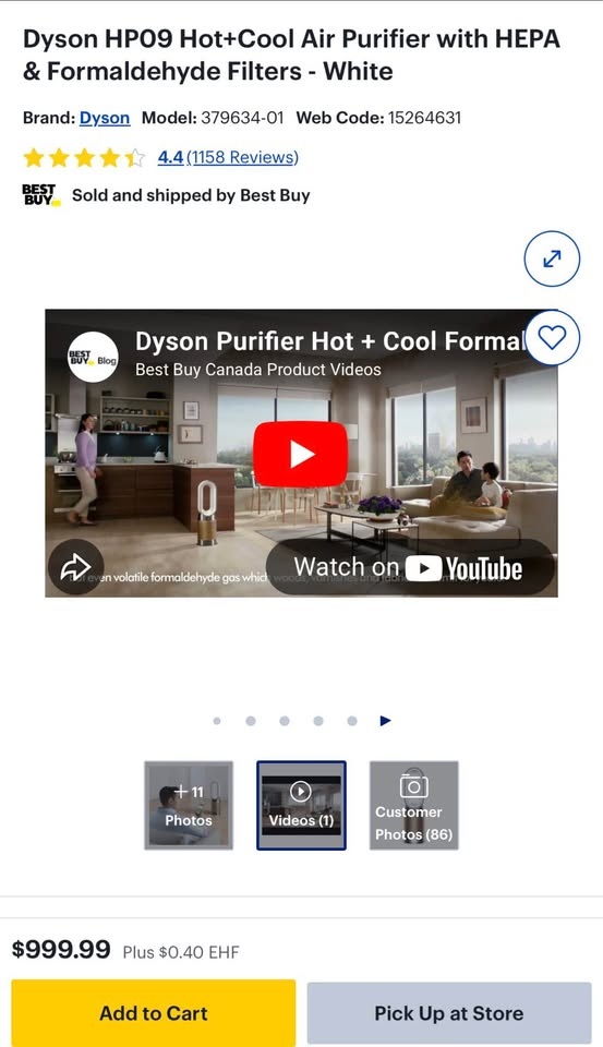 Dyson HP09 Hot+Cool Air Purifier - White/Gold - photo 2