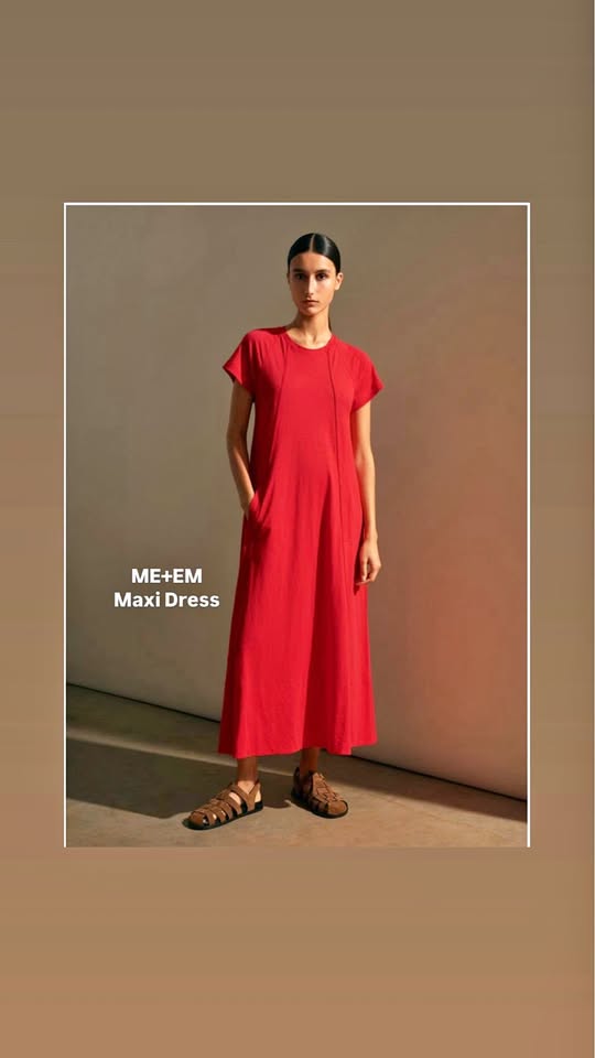 ME+EM Crew Neck Long Red Maxi Dress Size Large NEW