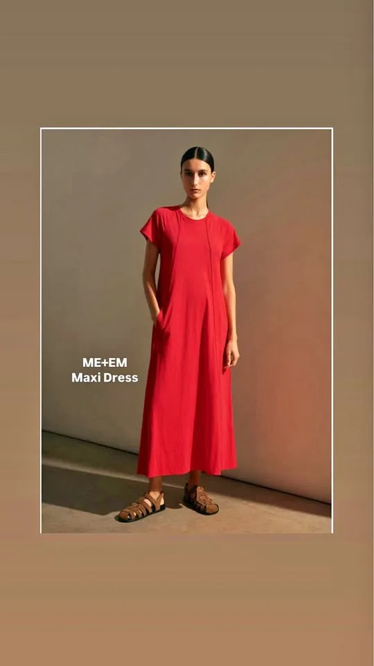 ME+EM Crew Neck Long Red Maxi Dress Size Large NEW thumbnail