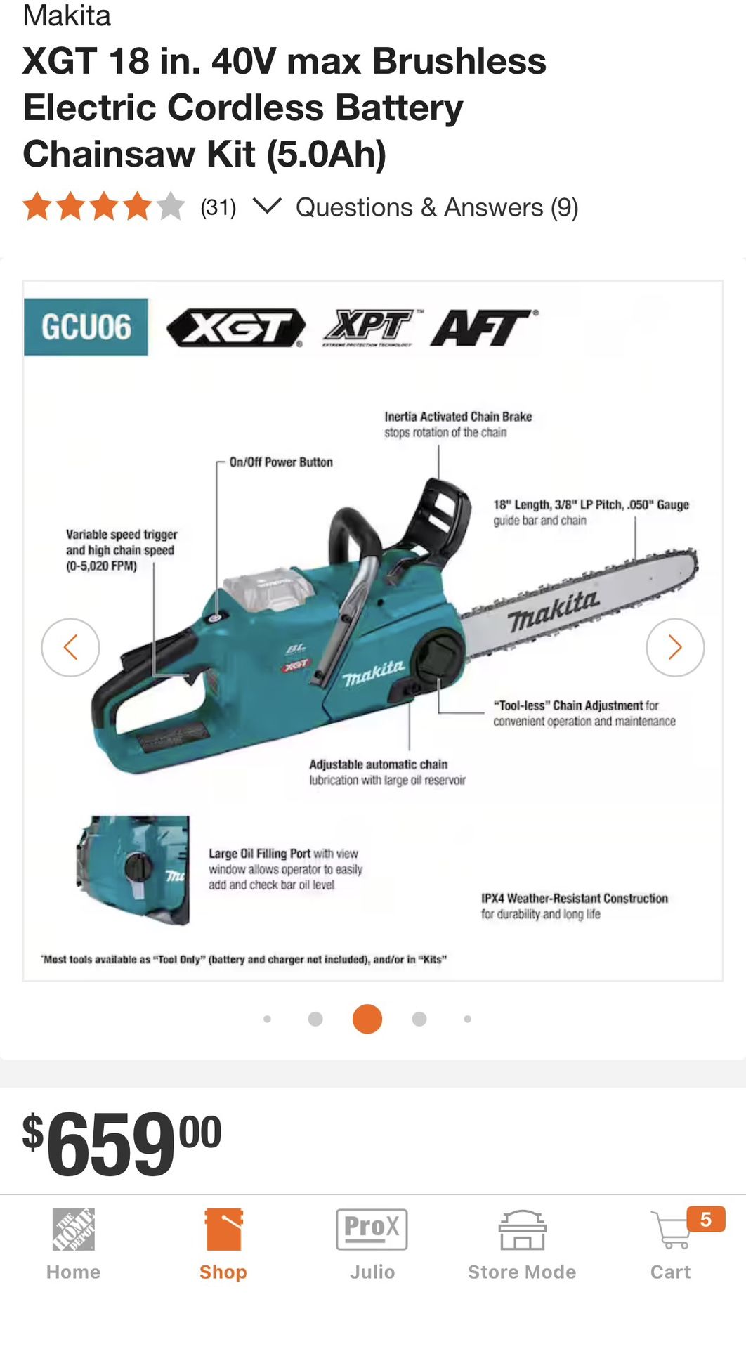 Makita Cordless Chainsaw - photo 2