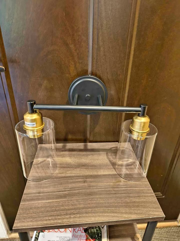 2-Light Modern Light Fixture, Black/Gold