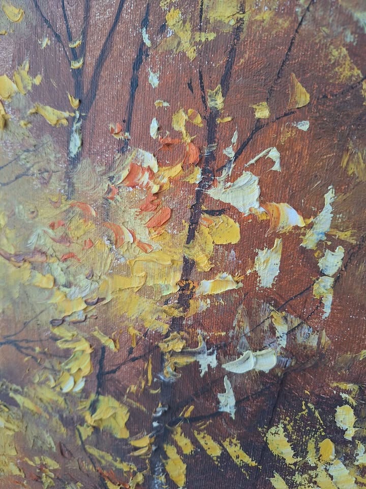 Oil canvas painting of Autumn Landscape in vintage style wooden - photo 3