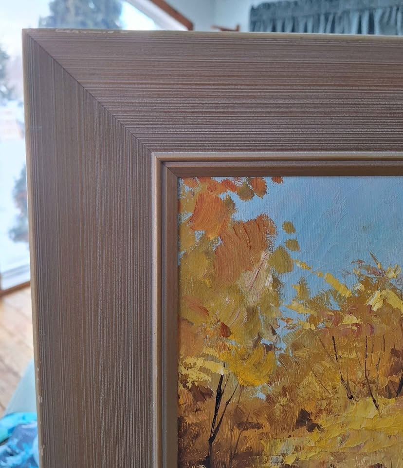 Oil canvas painting of Autumn Landscape in vintage style wooden - photo 4