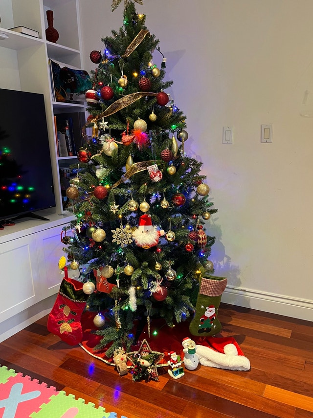 Christmas Tree with Lights and Decorations