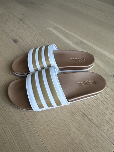 ADIDAS ADILETTE COMFORT SLIDE women’s 11 White/Gold