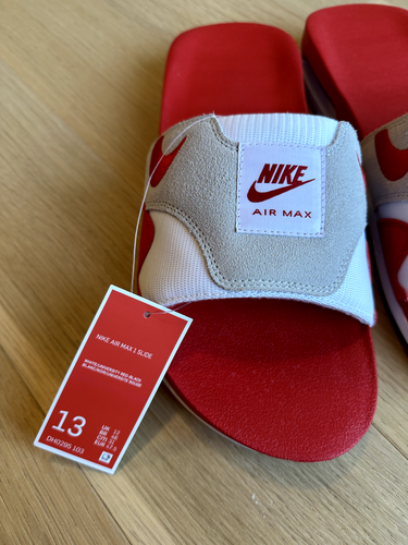 Nike Air Max 1 Slide WHITE/UNIVERSITY RED-BLACK Size 13 - photo 5