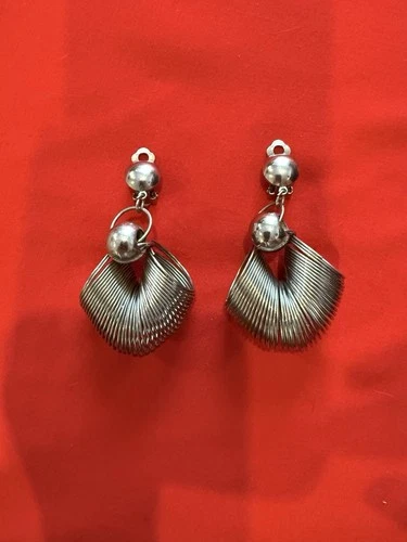 Vintage Silver "Slinky" Style Dangle Drop Clip-on Earrings