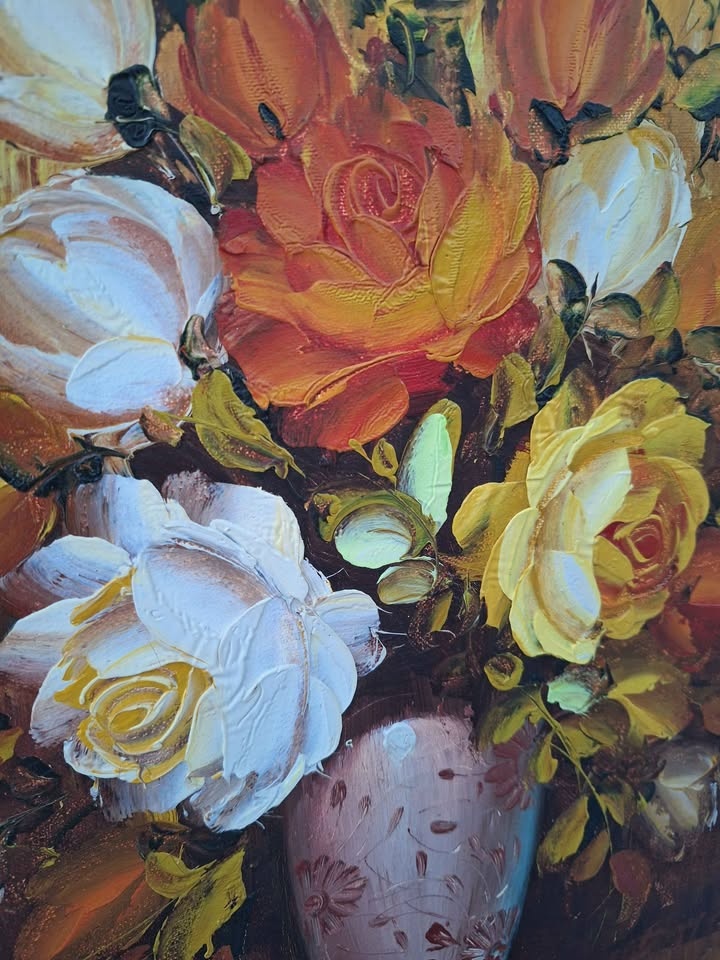 Vintage Floral Still Life Oil Painting on Canvas - photo 2