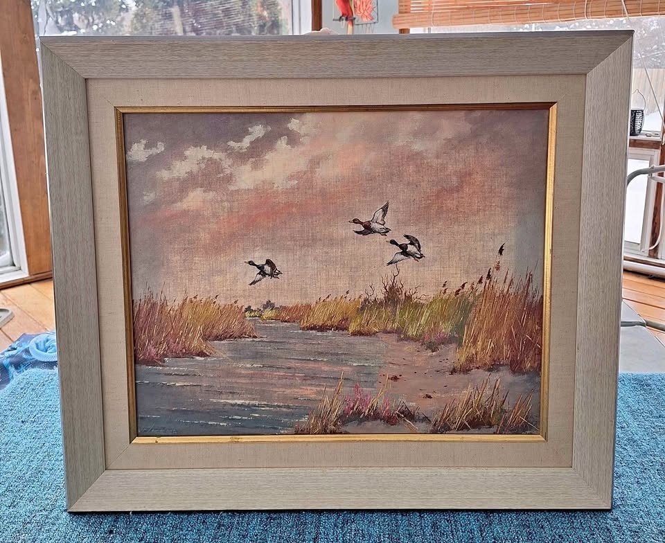 Mallards Flying Over Swamp Oil Painting