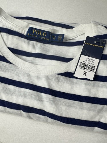 Men's Polo Ralph Lauren Short Sleeve Shirt XL White/Blue Stripe