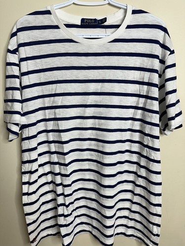Men's Polo Ralph Lauren Short Sleeve Shirt XL White/Blue Stripe - photo 2