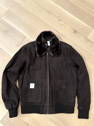 Smart Range Suede Bomber Jacket Mens L Brown Shearling Collar