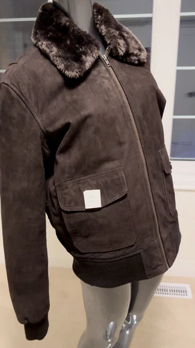 Smart Range Suede Bomber Jacket Mens L Brown Shearling Collar - photo 2