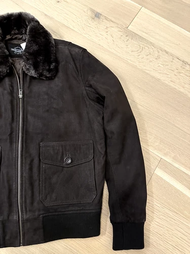 Smart Range Suede Bomber Jacket Mens L Brown Shearling Collar - photo 5