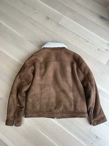 Zara Men's Faux Suede Sheepskin Bomber Jacket XL - photo 2