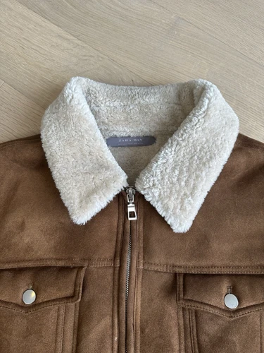 Zara Men's Faux Suede Sheepskin Bomber Jacket XL - photo 3