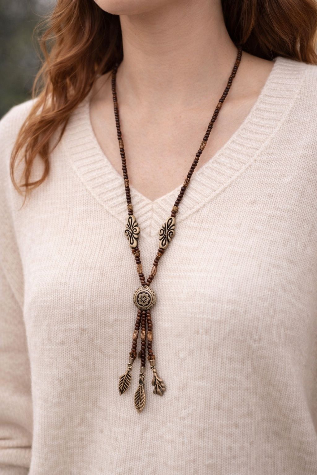 Boho Southwestern Beaded Statement Necklace – Long Charm Drop - photo 3
