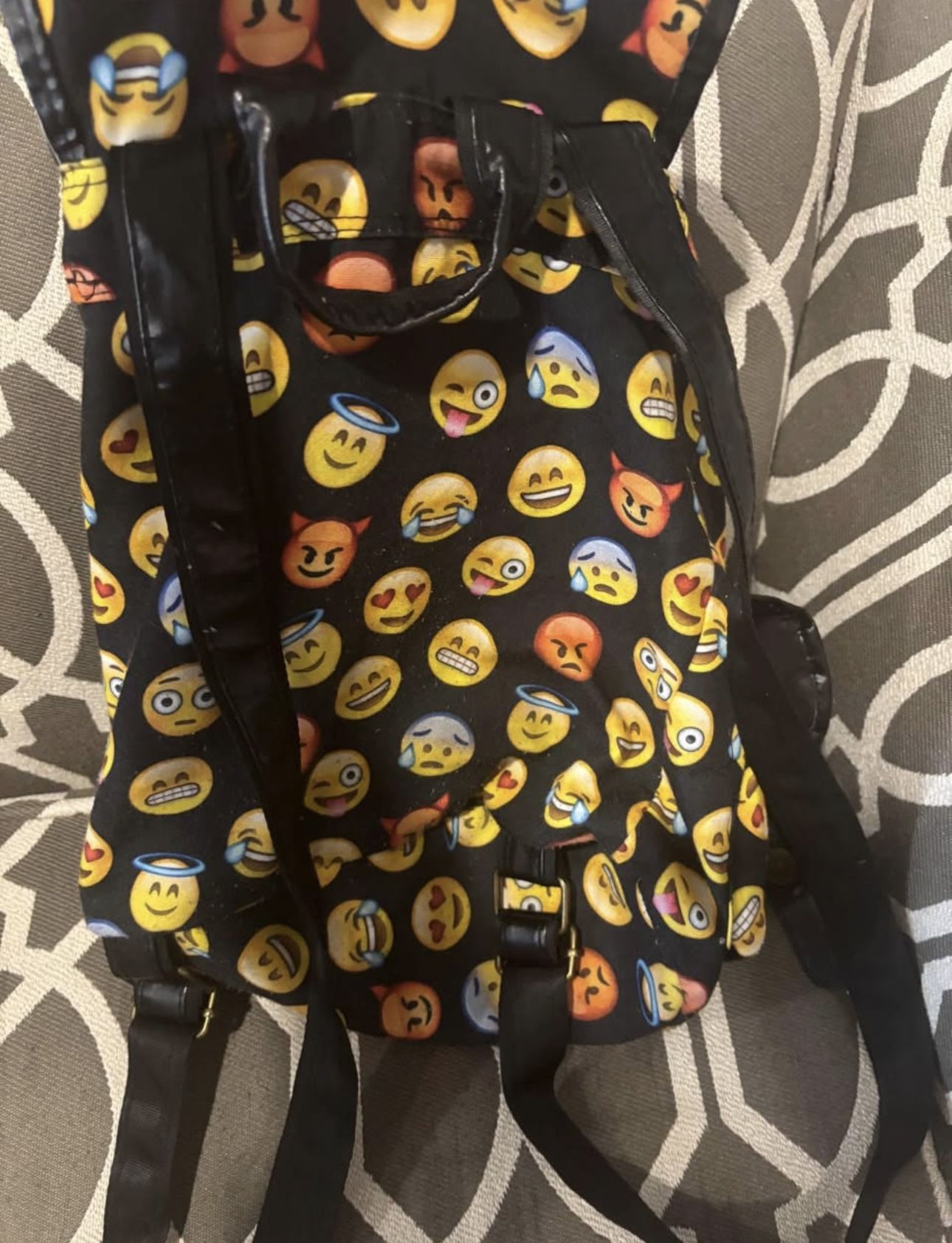 Emoji Print Backpack – Black Slouchy Bag - photo 2