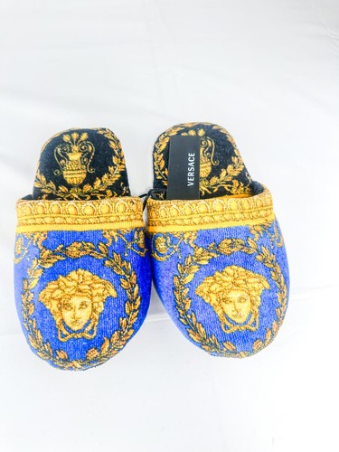 Versace Home Medusa Baroque Slippers ZSLP00002 Blue Gold Cotton