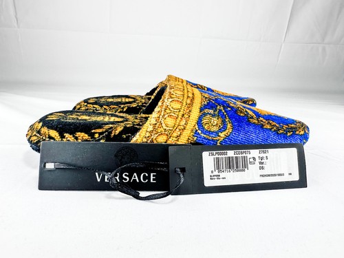 Versace Home Medusa Baroque Slippers ZSLP00002 Blue Gold Cotton - photo 2