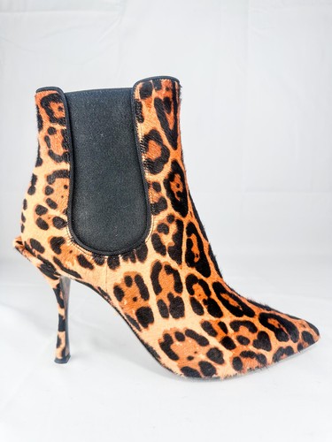 Dolce Gabbana Leopard-Print Calf Hair Ankle Boots EU 39.5 New