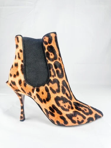 Dolce & Gabbana Leopard Print Calf Hair Ankle Boots EU 36.5 New