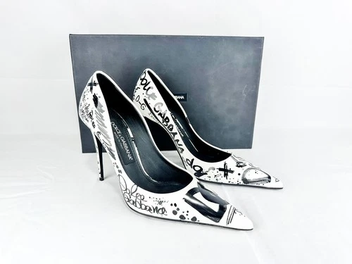 Dolce Gabbana CD01718 Graffiti Slingback Heels 37.5 EU Leather I
