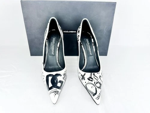 Dolce Gabbana CD01718 Graffiti Slingback Heels 37.5 EU Leather I - photo 2