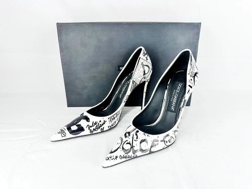 Dolce Gabbana CD01718 Graffiti Slingback Heels 37.5 EU Leather I - photo 3
