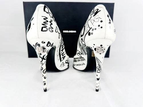 Dolce Gabbana CD01718 Graffiti Slingback Heels 37.5 EU Leather I - photo 4