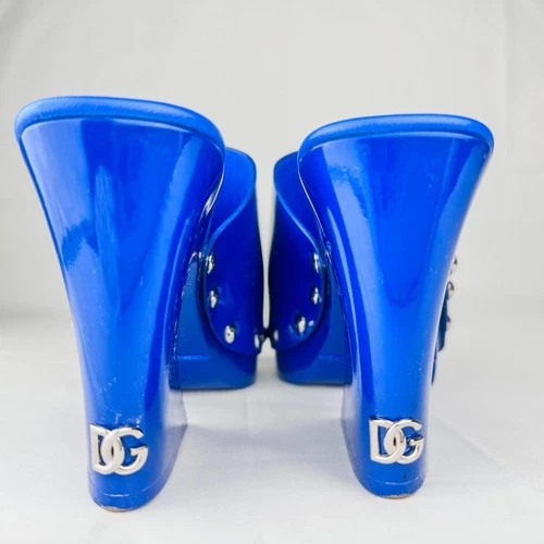 Blue Patent Leather Studded Platform Clog Mules EU 39 - photo 2