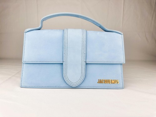 Jacquemus Le Grand Bambino Light Blue Suede Bag w/ Strap - New