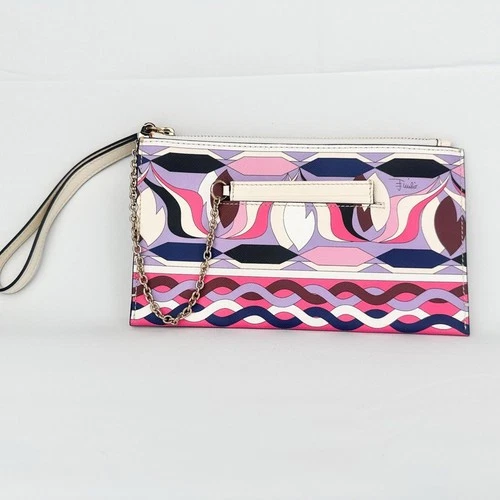Emilio Pucci Multicolor Printed Leather Wristlet Clutch w/ Card - photo 2