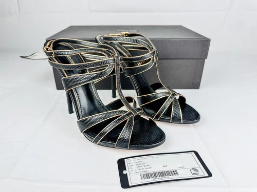 Dolce & Gabbana Ankle-Strap Heels Black & Gold Leather Size 39