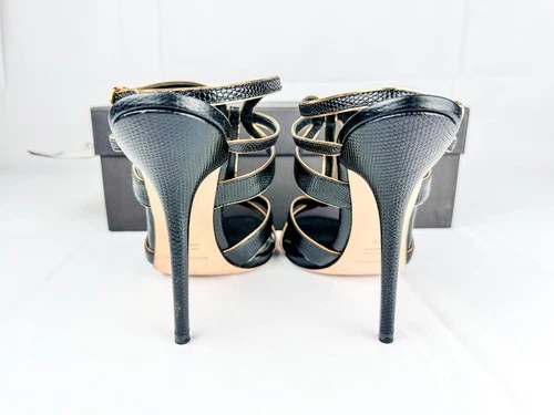 Dolce & Gabbana Ankle-Strap Heels Black & Gold Leather Size 39 - photo 4