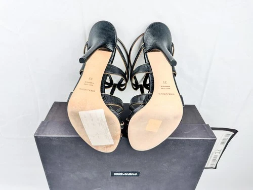 Dolce & Gabbana Ankle-Strap Heels Black & Gold Leather Size 39 - photo 5