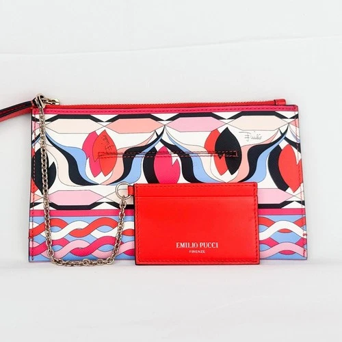 Emilio Pucci Iconic Printed Leather Wristlet Pouch with Chain Ca