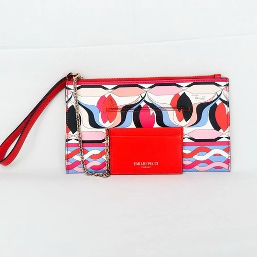 Emilio Pucci Iconic Printed Leather Wristlet Pouch with Chain Ca - photo 5