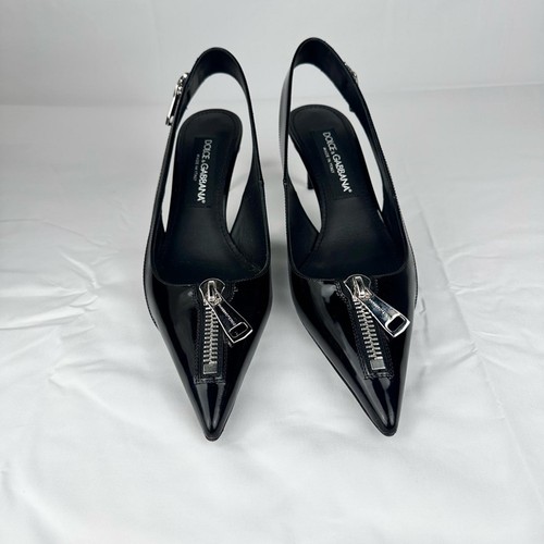 Dolce & Gabbana Black Patent Heels with Zipper - New - EU 39