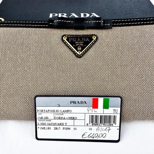 Prada Beige Black Logo Zip Around Wallet Jacquard Canvas Leather - photo 3