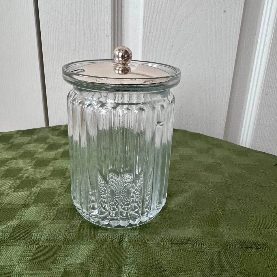 Depression glass jar with chrome lid