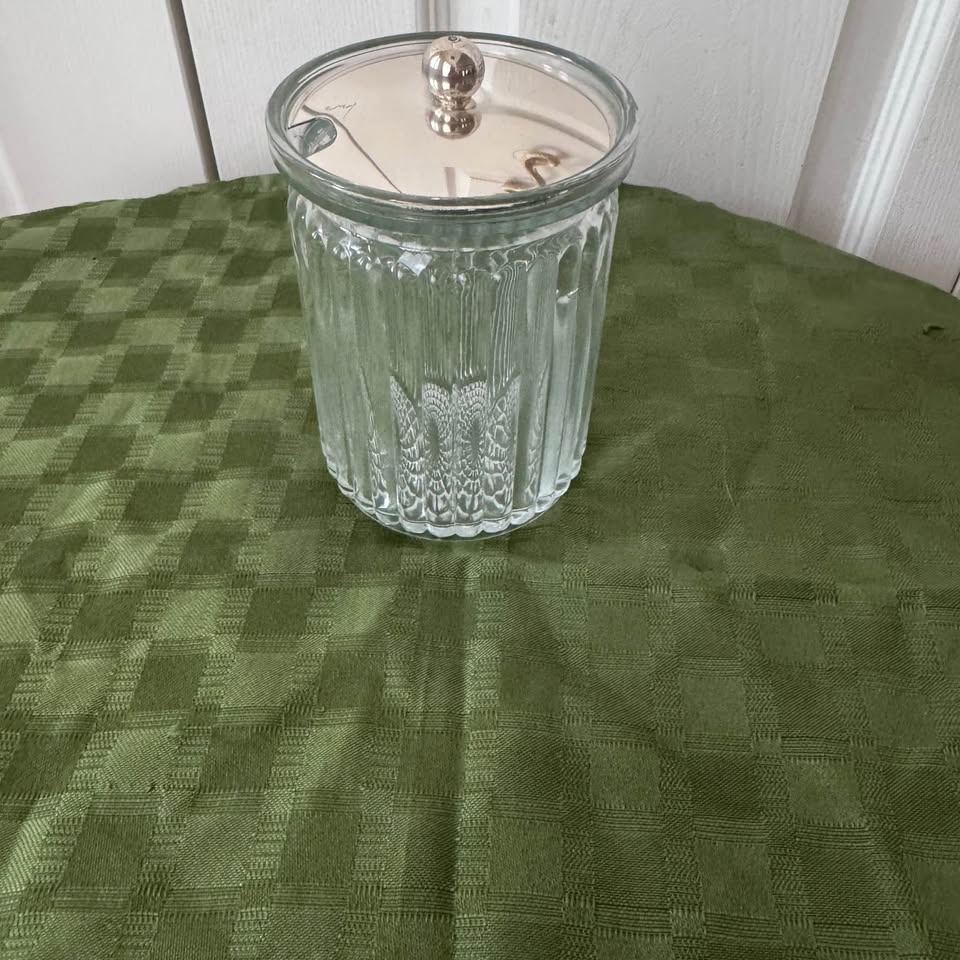 Depression glass jar with chrome lid - photo 2