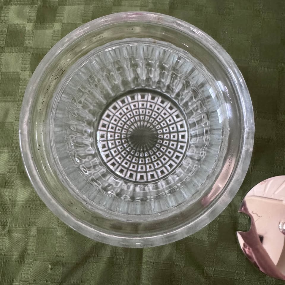 Depression glass jar with chrome lid - photo 3