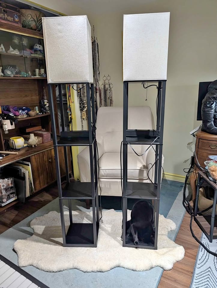 Modern Shelf Floor Lamps (2) - USB & Outlet - Great Deal*