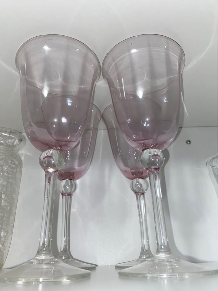 Pink Crystal Romania Wine Glass Goblets - Set of 4 - photo 2
