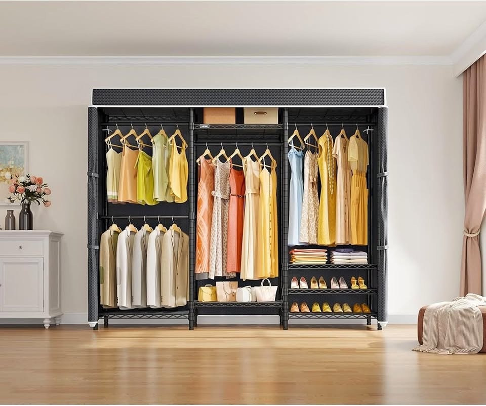 New Heavy Duty Covered Clothes Rack Portable Bedroom Armoire