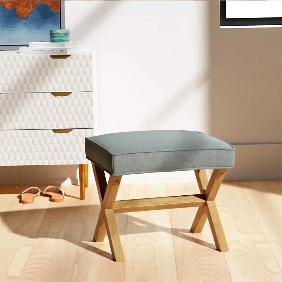 Threshold Blue Grey X-Leg Stool Ottoman
