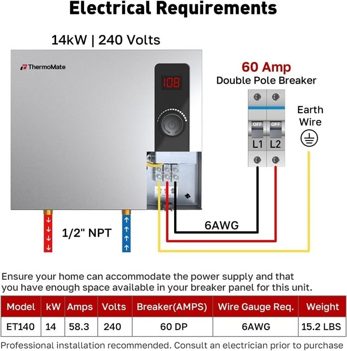 Thermomate 14kW Electric Tankless Water Heater - 240V - photo 3