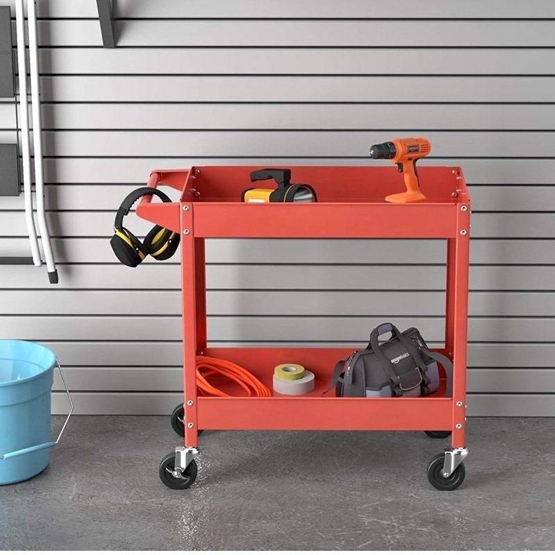 2-Shelf Steel Utility Cart - Red