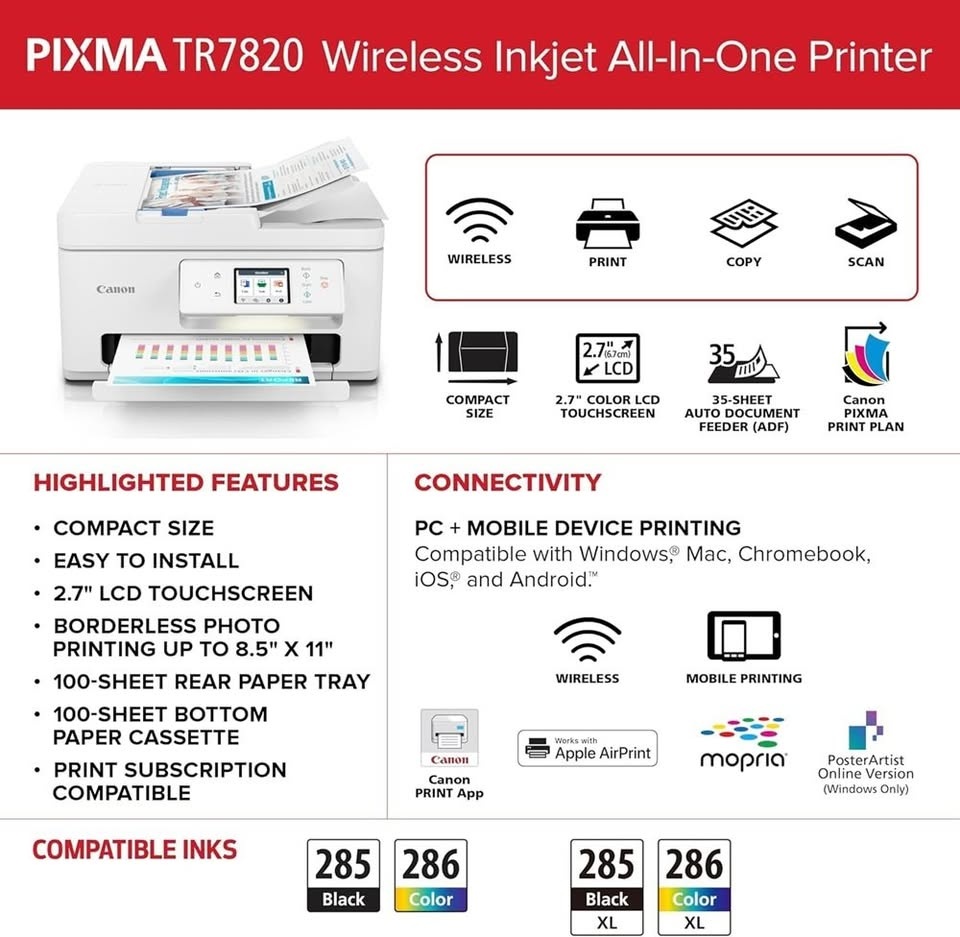 Canon PIXMA TR7820 Wireless All-in-One Printer - White - photo 2